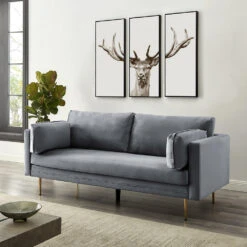 Pelham Grey Velvet Fabric Sofa -FINZ Furniture Shop 20217557
