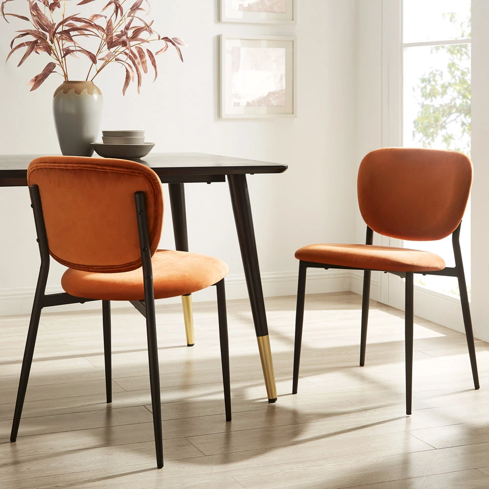 Kelmarsh Set Of 2 Orange Velvet Upholstered Dining Chairs 3 Kelmarsh Set Of 2 Orange Velvet Upholstered Dining Chairs