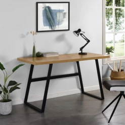 KLOTEN Oak Desk With Black Metal Legs