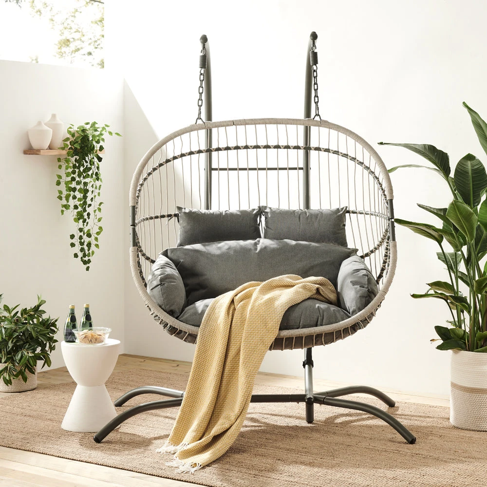 Harrington Rattan + Rope Indoor Outdoor DOUBLE Hanging Chair 4 Harrington Rattan + Rope Indoor Outdoor DOUBLE Hanging Chair - Image 2