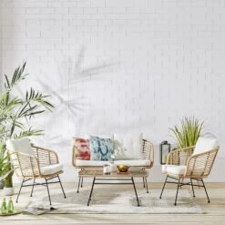 St Loy Natural 4 Seater Rattan Sofa Set