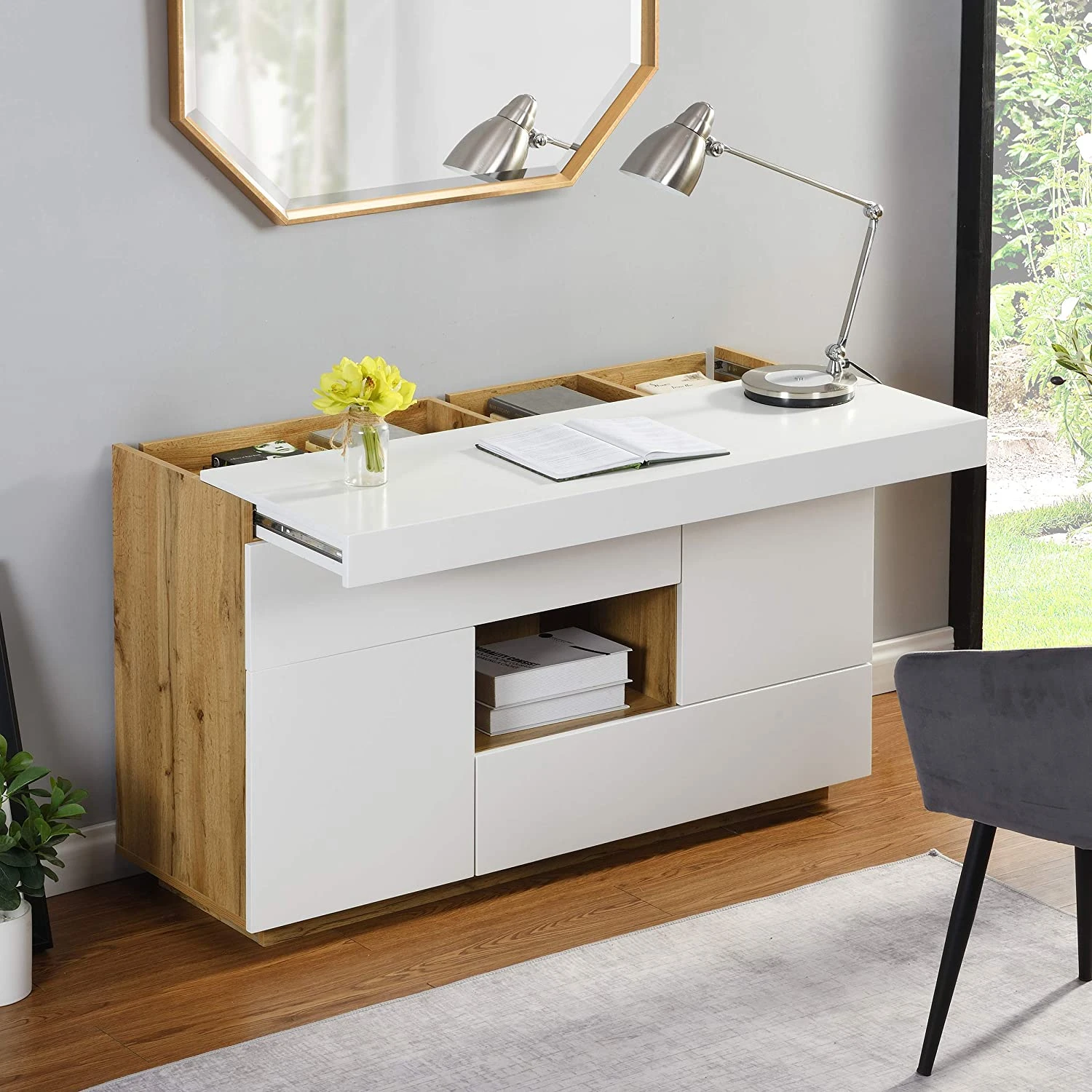 Yukon High Gloss White 2 In 1 Desk Or Sideboard With Extendable Top 3 Yukon High Gloss White 2 In 1 Desk Or Sideboard With Extendable Top