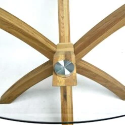 Lugano 110cm Round Glass Top Solid Oak Legs Dining Table -FINZ Furniture Shop 717s3 2BPHfNL. SL1500