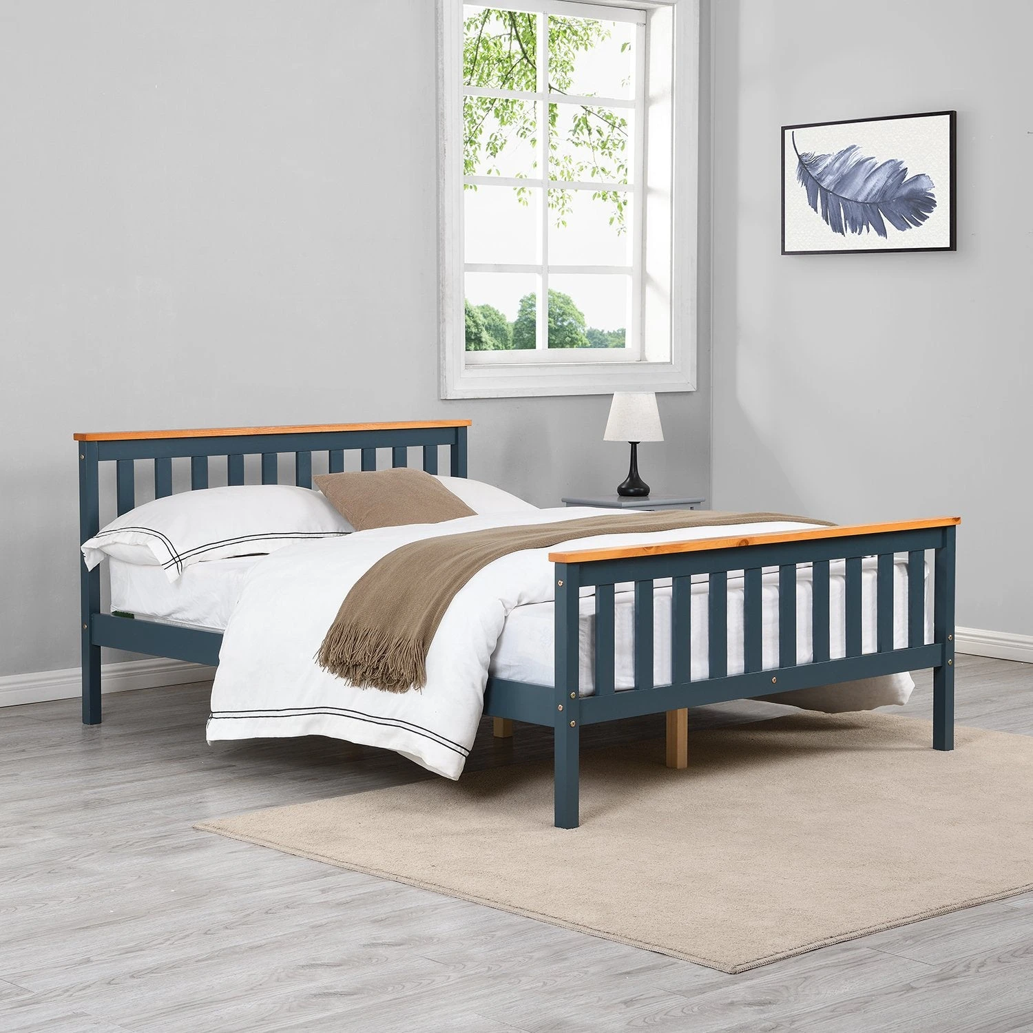 Marta Solid Wooden Shaker Style Double Bed In Blue And Oak 3 Marta Solid Wooden Shaker Style Double Bed In Blue And Oak