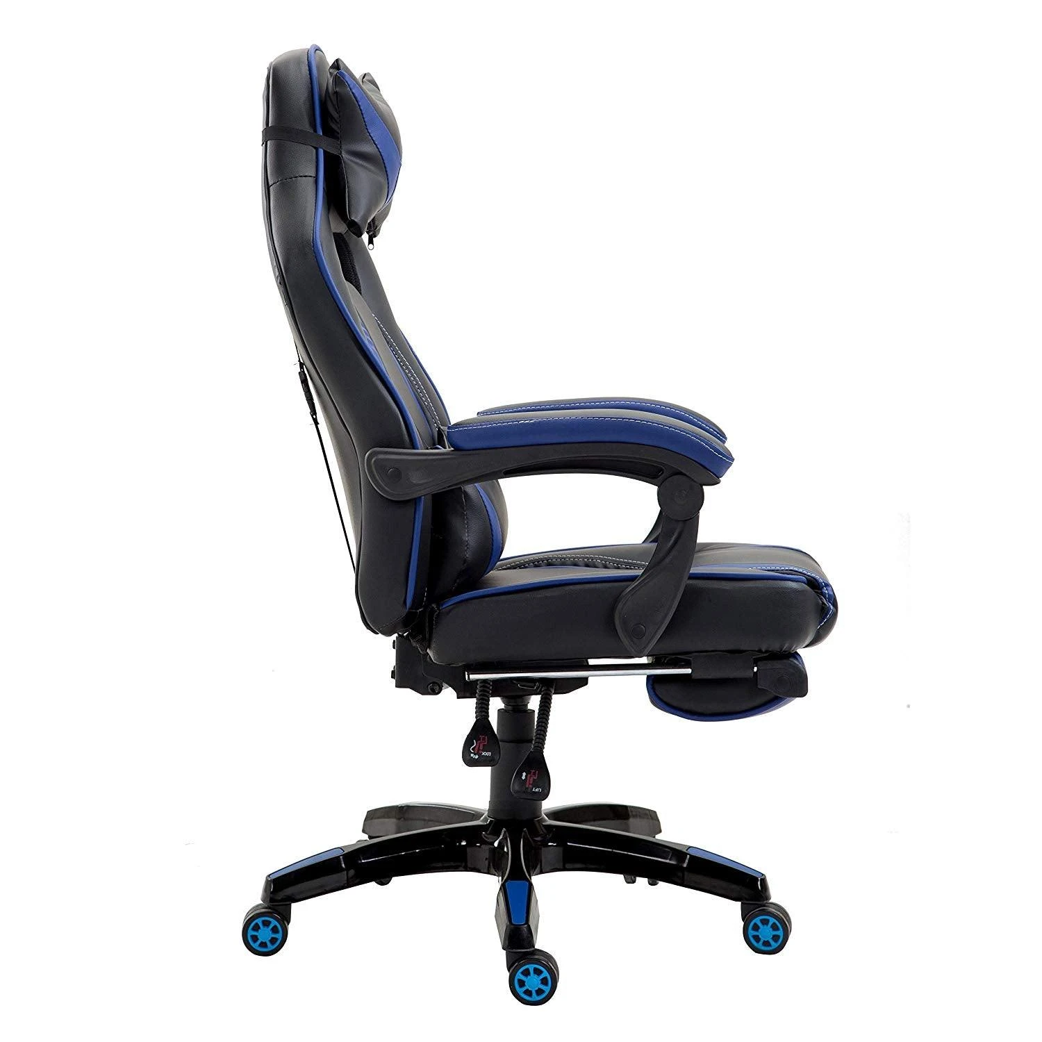 High Back Recliner Gaming Swivel Chair With Footrest & Adjustable Lumbar & Head Cushion, MR49 Black & Blue 4 High Back Recliner Gaming Swivel Chair With Footrest & Adjustable Lumbar & Head Cushion, MR49 Black & Blue - Image 2