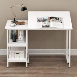 Atelier Adjustable Desk With Shelves In White -FINZ Furniture Shop 819NUKKjZnL. SL1500