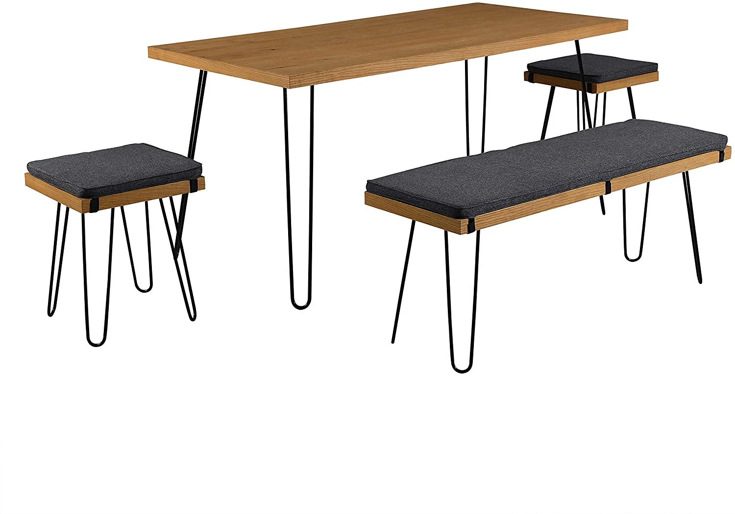 MEILEN Oak Dining Table Set With 2 Stools And 1 Dining Bench 4 MEILEN Oak Dining Table Set With 2 Stools And 1 Dining Bench - Image 2