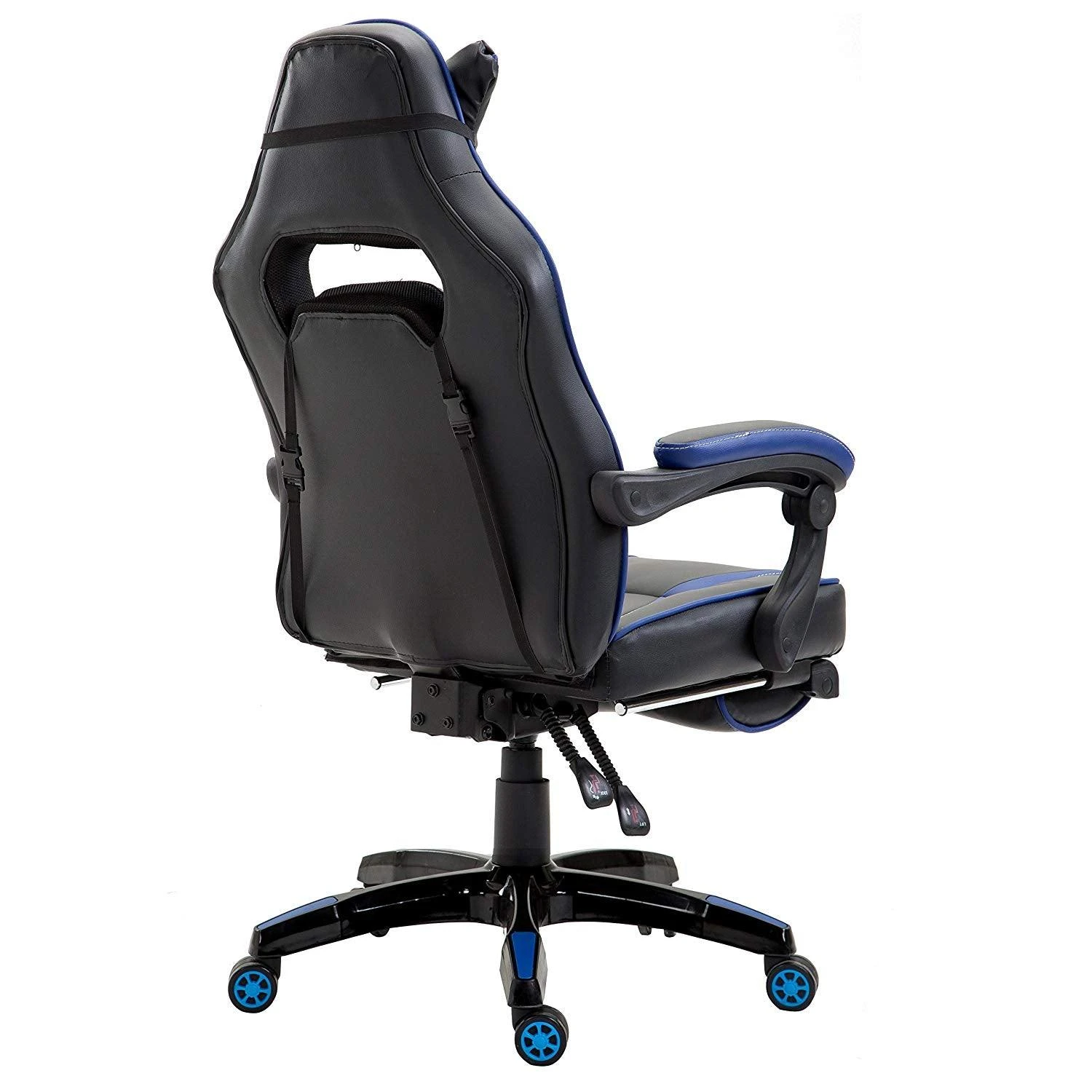 High Back Recliner Gaming Swivel Chair With Footrest & Adjustable Lumbar & Head Cushion, MR49 Black & Blue 5 High Back Recliner Gaming Swivel Chair With Footrest & Adjustable Lumbar & Head Cushion, MR49 Black & Blue - Image 3