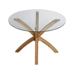 Lugano 110cm Round Glass Top Solid Oak Legs Dining Table -FINZ Furniture Shop 81G5PtBMNbL. SL1500