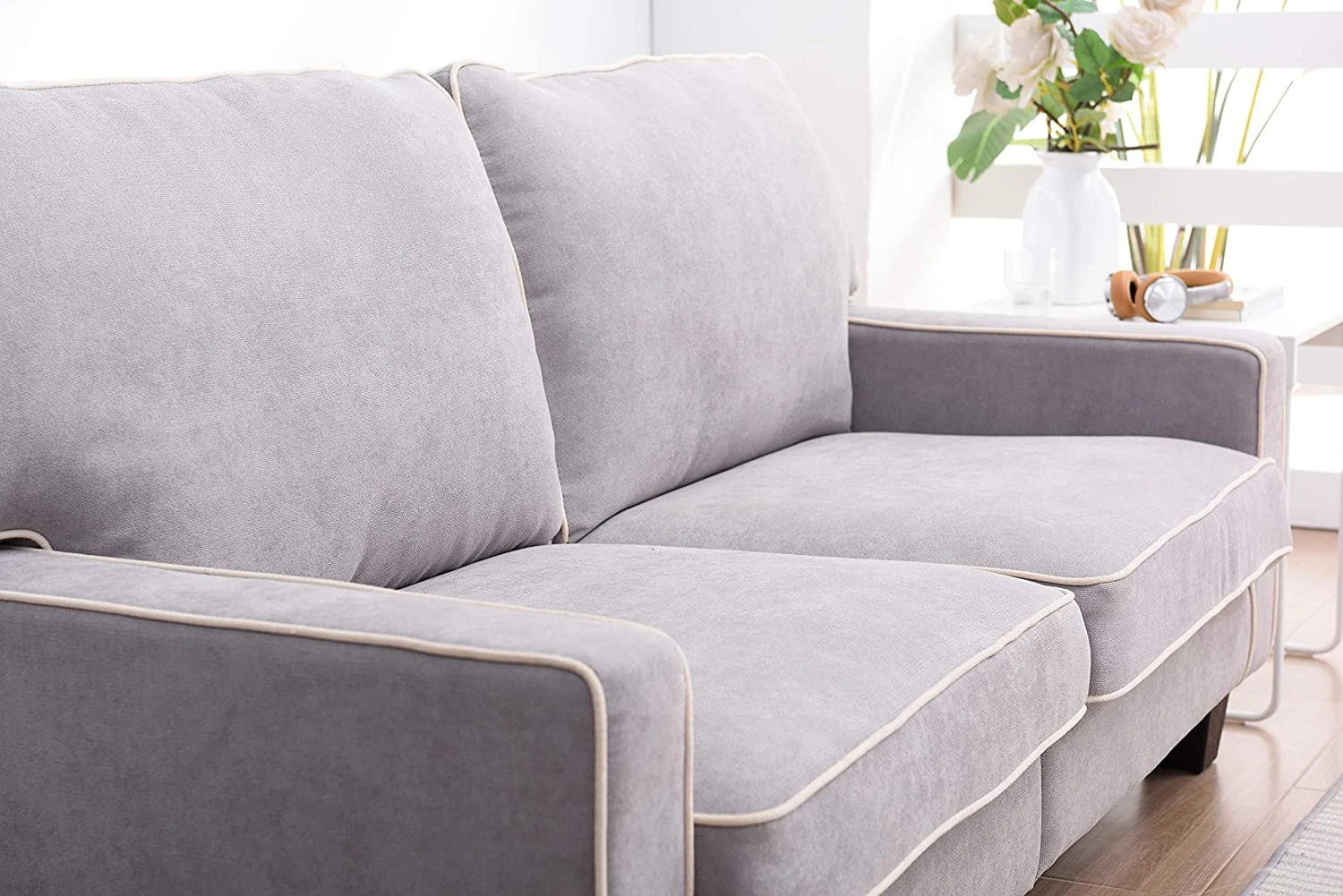 Sherbrook 3 Seater Fabric Sofa With Contrasting Trim In Light Grey Fabric 8 Sherbrook 3 Seater Fabric Sofa With Contrasting Trim In Light Grey Fabric - Image 6