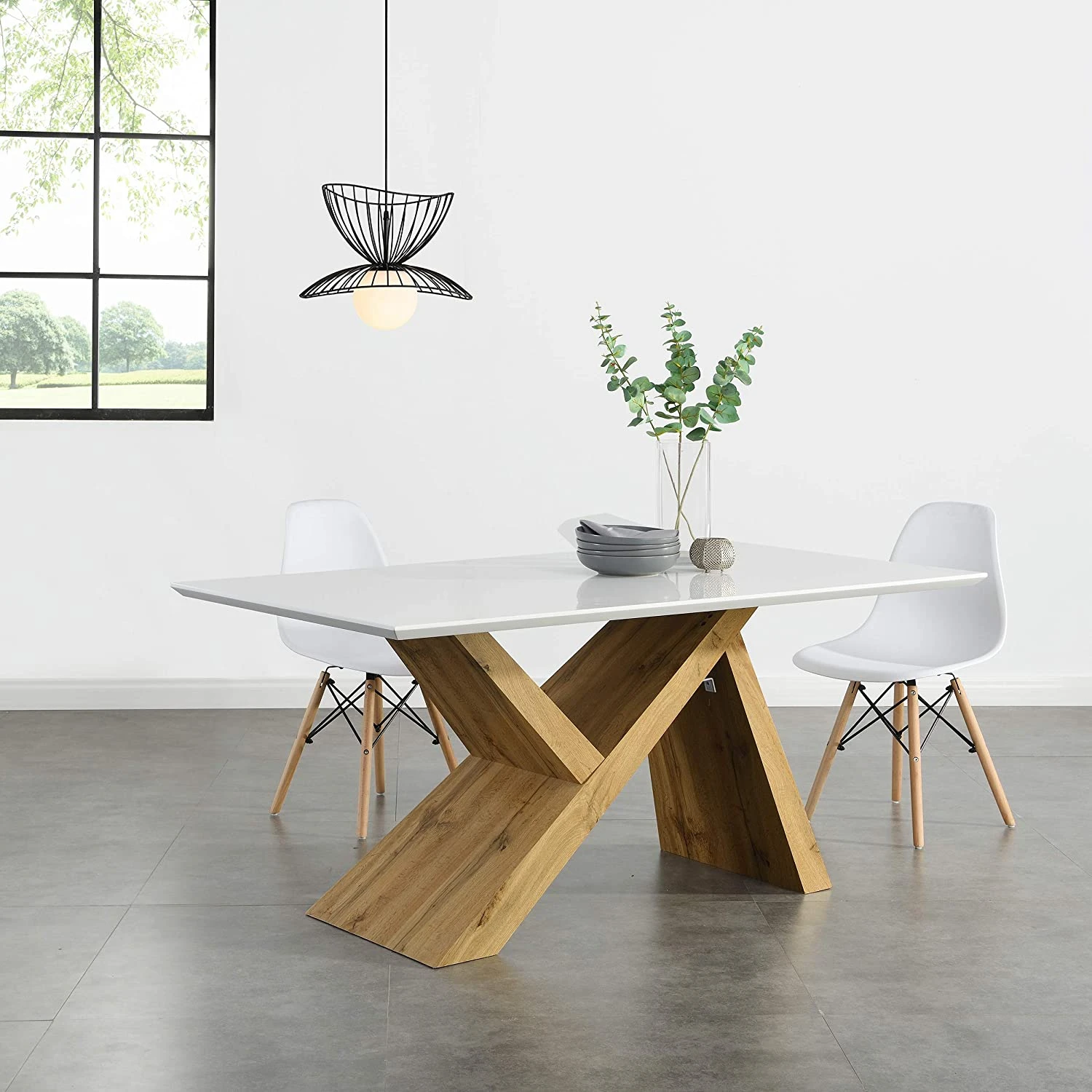 Orillia Oak Effect 160 Cm Dining Tablewith White Top 3 Orillia Oak Effect 160 Cm Dining Tablewith White Top