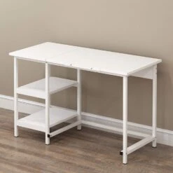 Atelier Adjustable Desk With Shelves In White -FINZ Furniture Shop 81dG7Dhi3BL. SL1500