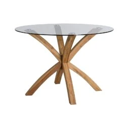 Lugano 110cm Round Glass Top Solid Oak Legs Dining Table -FINZ Furniture Shop 81tdWdt iZL. SL1500