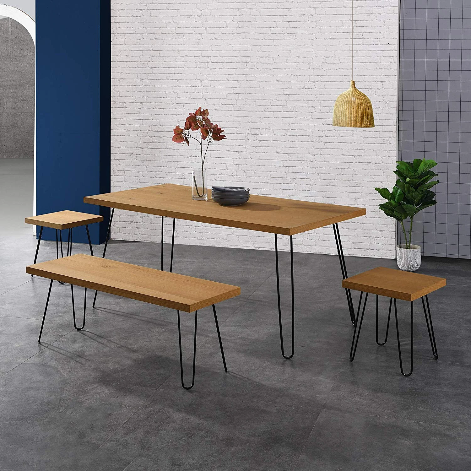 MEILEN Oak Dining Table Set With 2 Stools And 1 Dining Bench 5 MEILEN Oak Dining Table Set With 2 Stools And 1 Dining Bench - Image 3