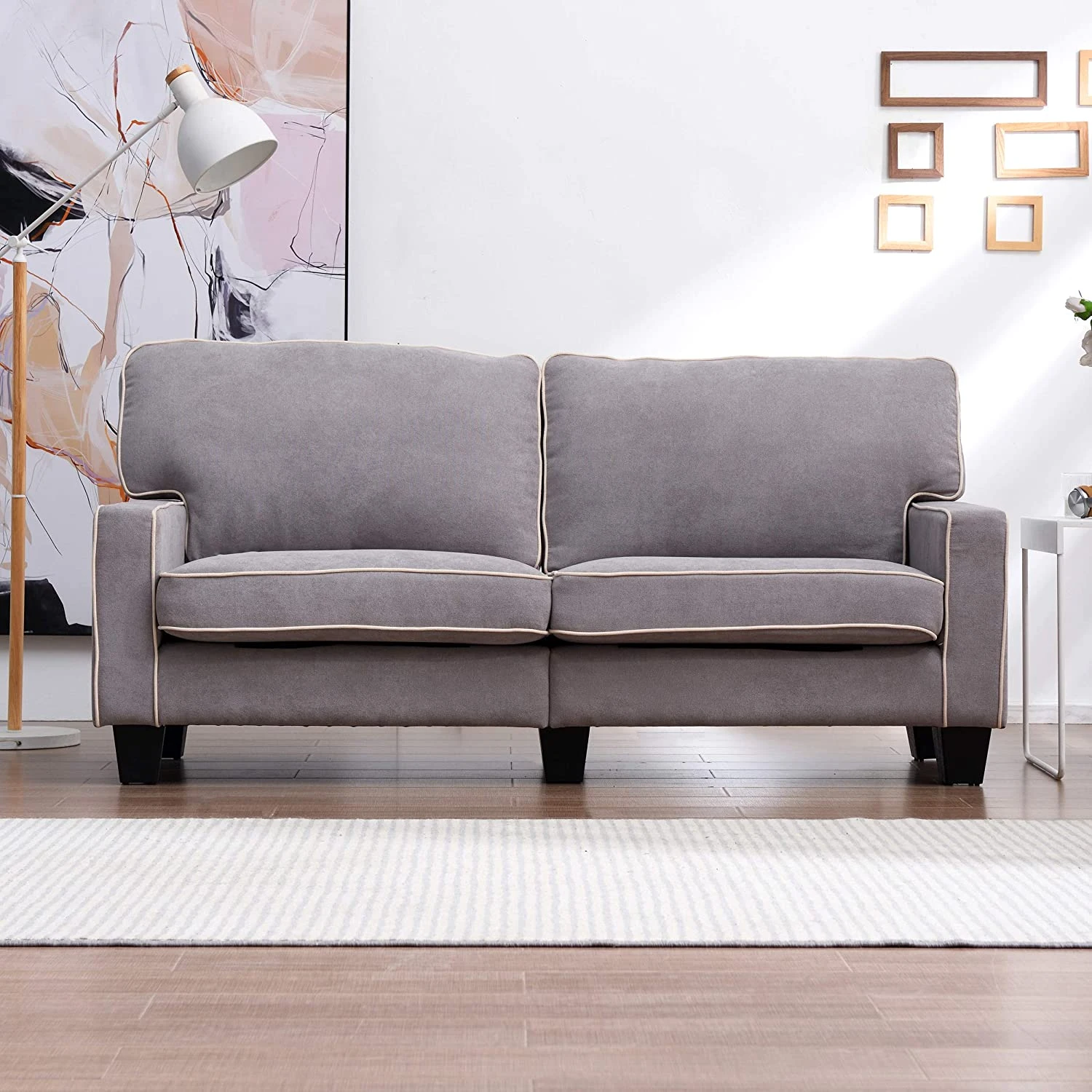 Sherbrook 3 Seater Fabric Sofa With Contrasting Trim In Light Grey Fabric 4 Sherbrook 3 Seater Fabric Sofa With Contrasting Trim In Light Grey Fabric - Image 2