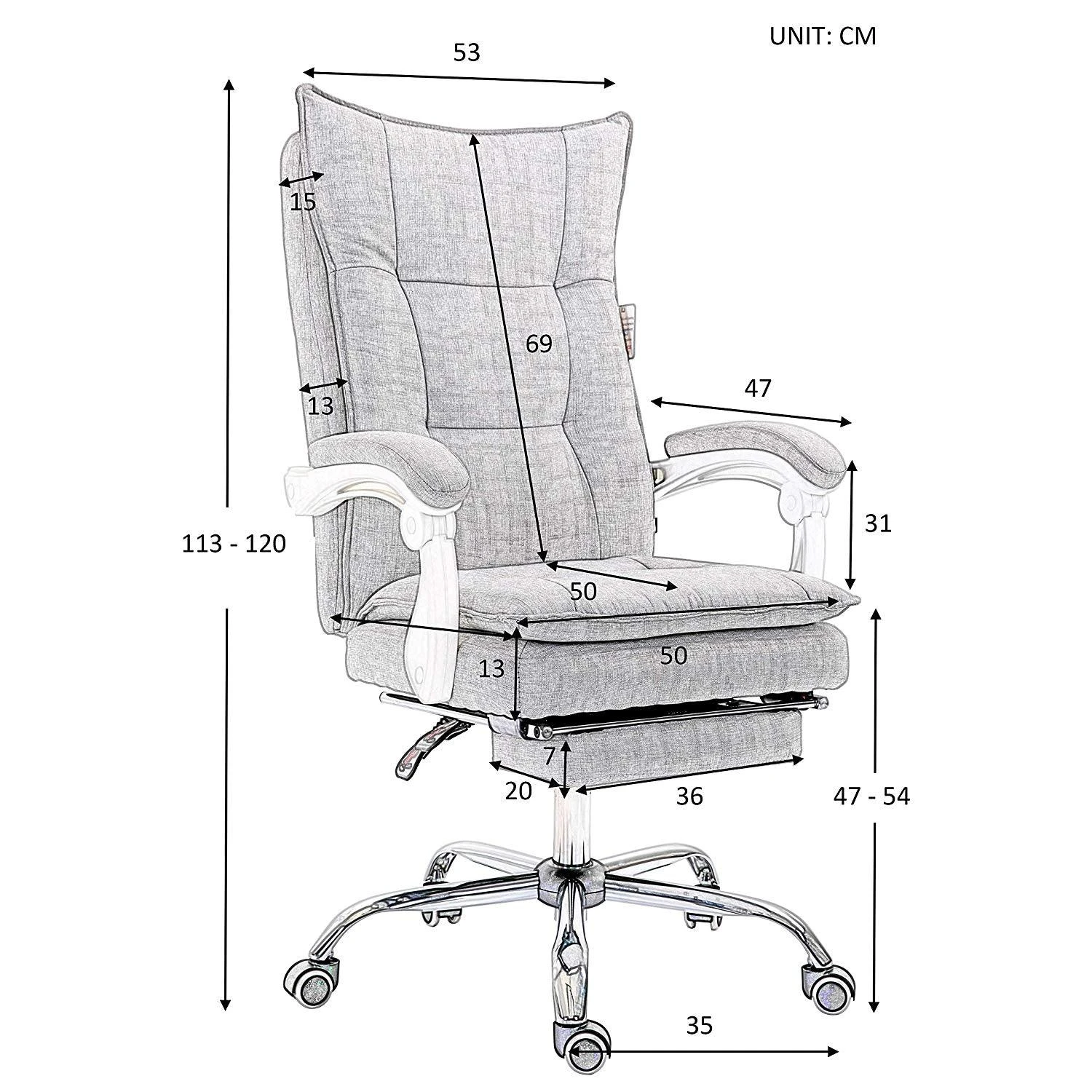 Executive Double Layer Padding Recline Office Desk Chair With Footrest, MR77 Grey Fabric 11 Executive Double Layer Padding Recline Office Desk Chair With Footrest, MR77 Grey Fabric - Image 9