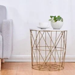 Cherry Tree Furniture KORAM Marble Effect Top Basket Side Table Golden Geometric Wire Frame End Table -FINZ Furniture Shop 91T 4UmrY8L. AC SL1500 0de87b24 3249 4818 80cd 7d1abc58ac89