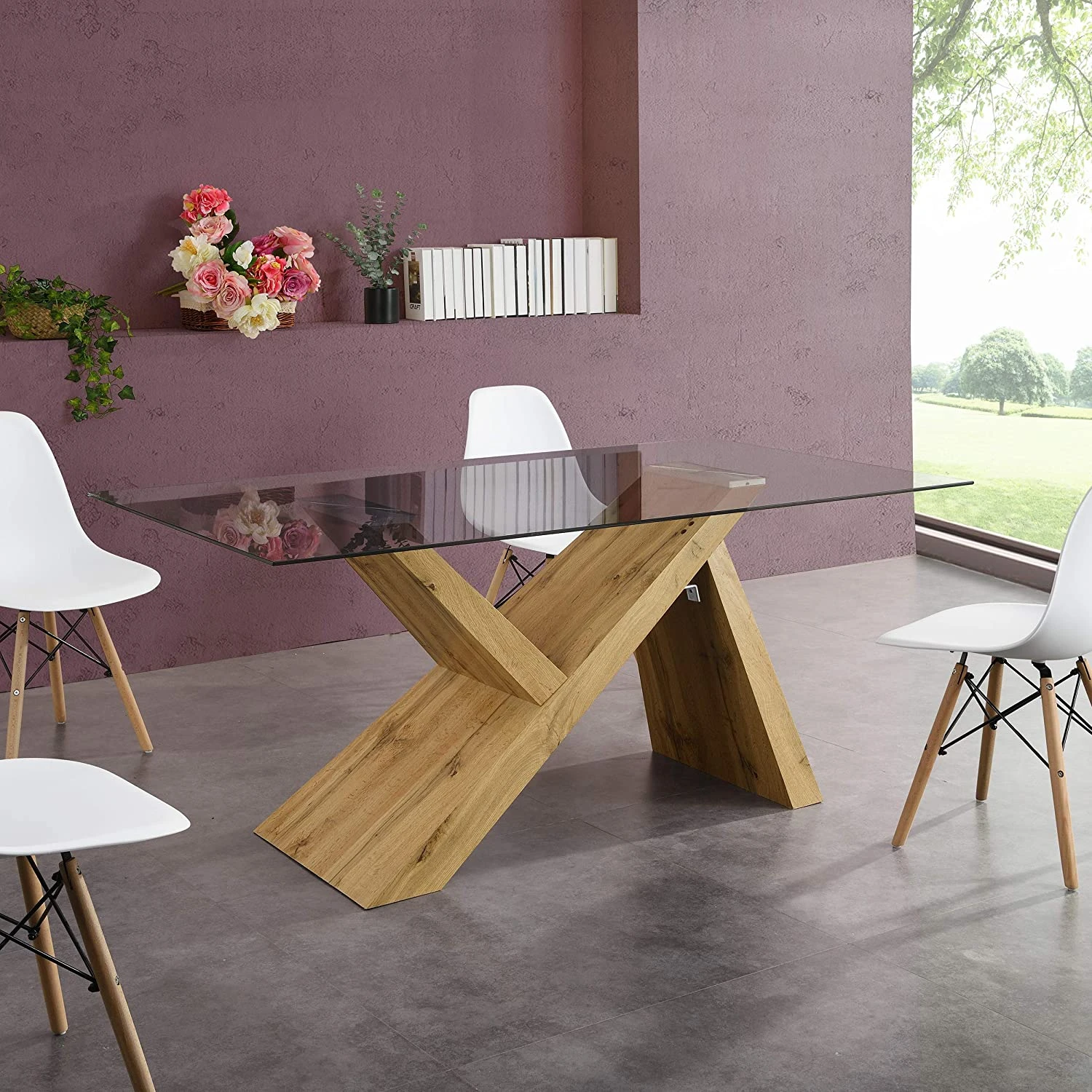 Orillia Oak Effect 160 Cm Dining Tablewith Clear Glass Top 3 Orillia Oak Effect 160 Cm Dining Tablewith Clear Glass Top