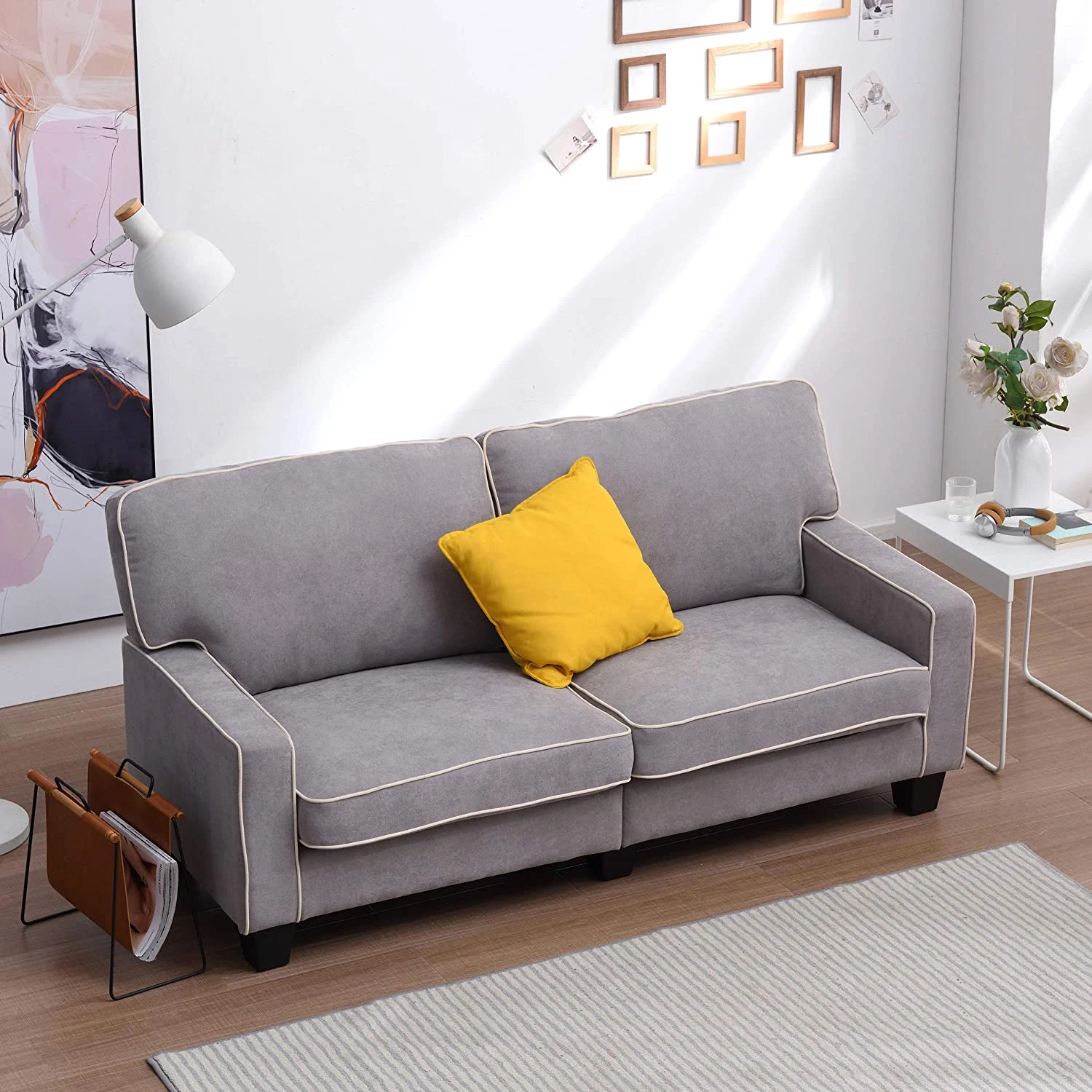 Sherbrook 3 Seater Fabric Sofa With Contrasting Trim In Light Grey Fabric 6 Sherbrook 3 Seater Fabric Sofa With Contrasting Trim In Light Grey Fabric - Image 4