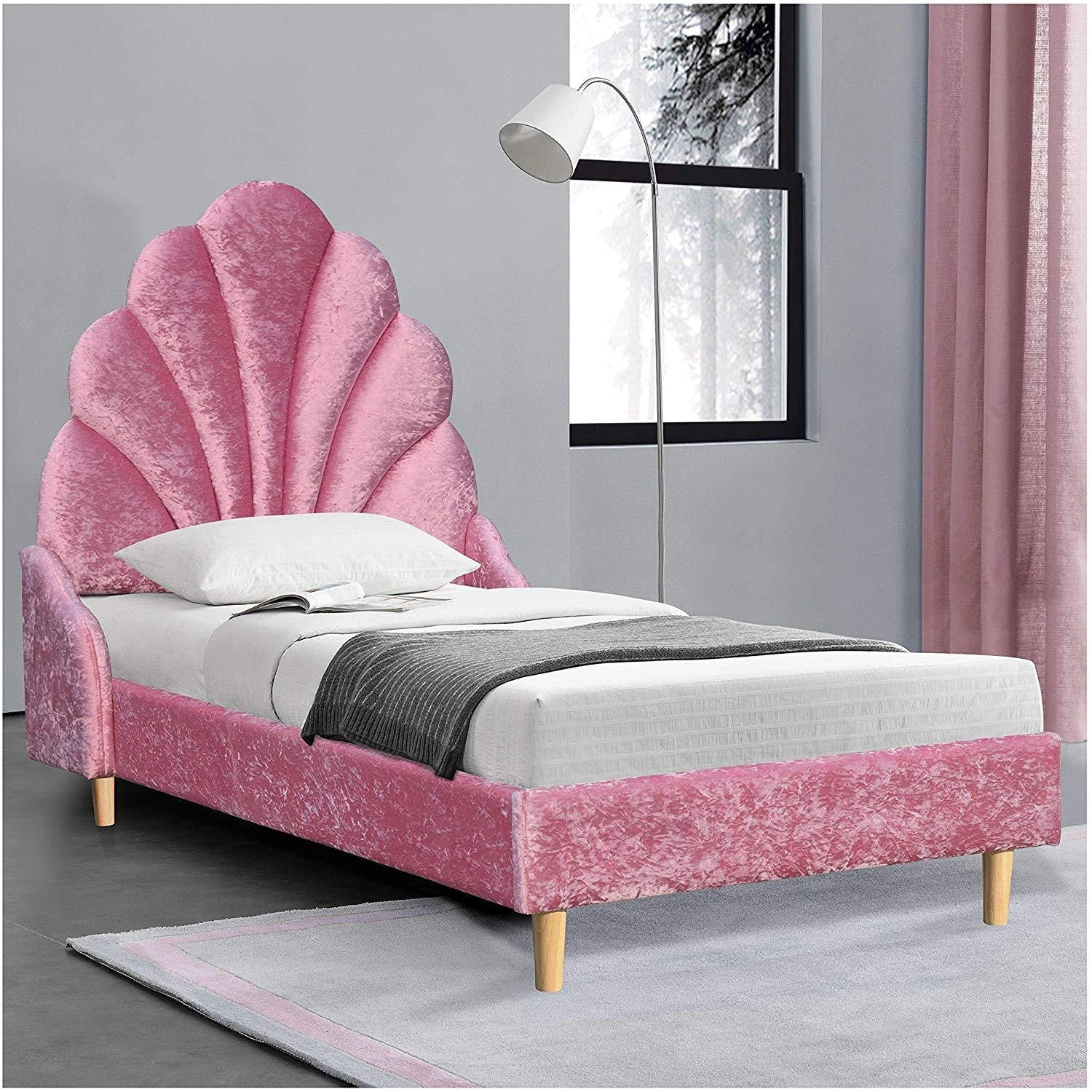 Cherry Tree Furniture ARIEL Pink Crushed Velvet Upholstered Kid's Princess Bed With Scalloped Headboard 5 Cherry Tree Furniture ARIEL Pink Crushed Velvet Upholstered Kid's Princess Bed With Scalloped Headboard - Image 3
