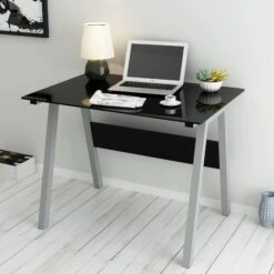 Tempered Glass Top Computer Desk 100 X 70 X 75 Cm, Black