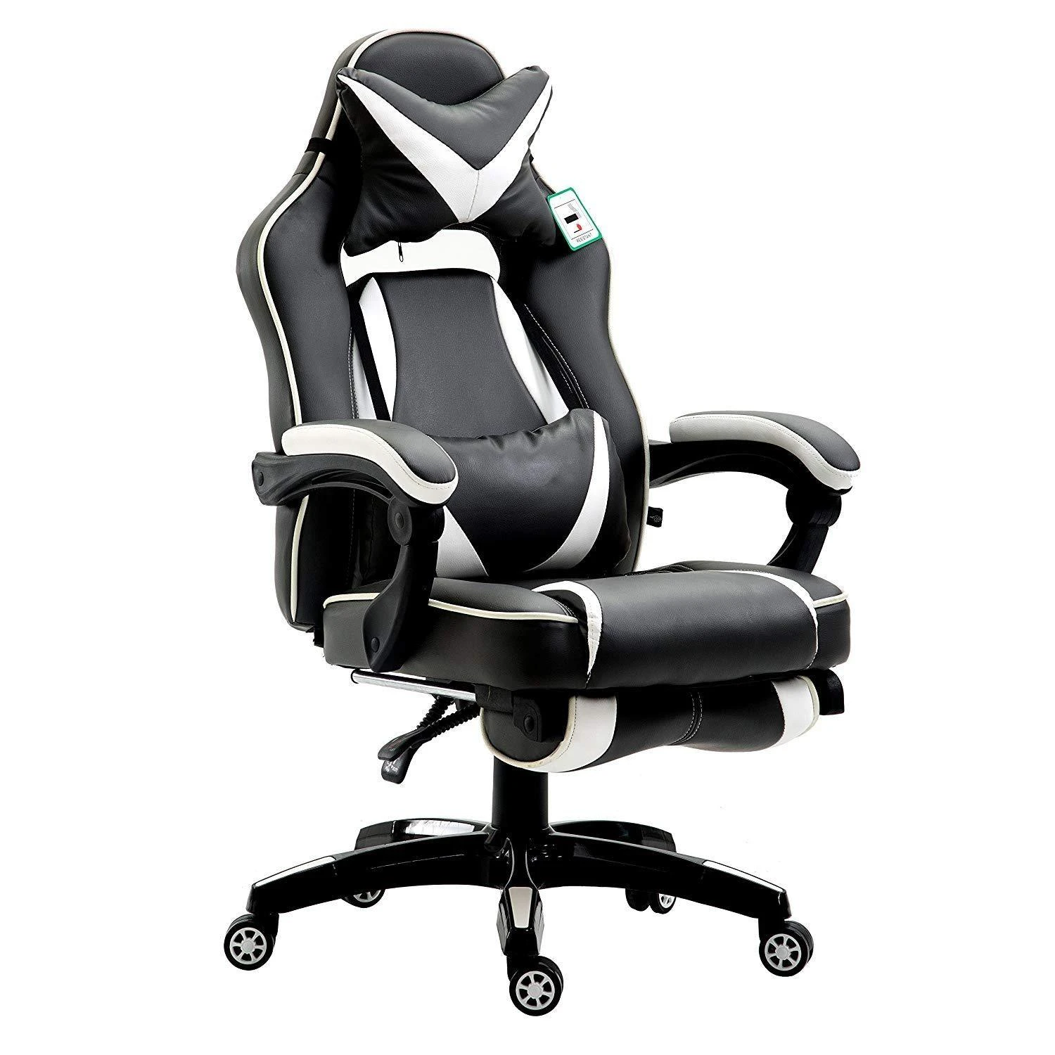 High Back Recliner Gaming Swivel Chair With Footrest & Adjustable Lumbar & Head Cushion, MR49 Black & White 3 High Back Recliner Gaming Swivel Chair With Footrest & Adjustable Lumbar & Head Cushion, MR49 Black & White