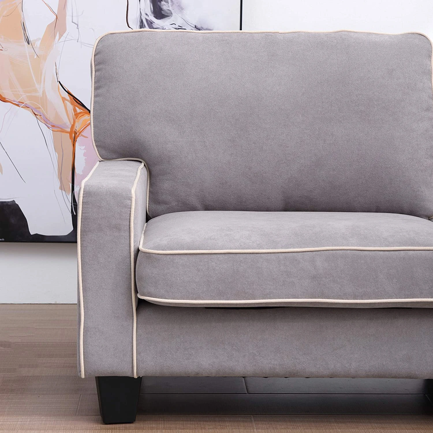 Sherbrook 3 Seater Fabric Sofa With Contrasting Trim In Light Grey Fabric 9 Sherbrook 3 Seater Fabric Sofa With Contrasting Trim In Light Grey Fabric - Image 7
