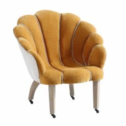 Barnard Scalloped Clam Chair, Mustard Chenille -FINZ Furniture Shop ACH 2163 MUSTARD CHENILLE WB1