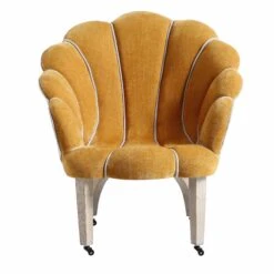 Barnard Scalloped Clam Chair, Mustard Chenille -FINZ Furniture Shop ACH 2163 MUSTARD CHENILLE WB2