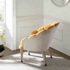 Barnard Scalloped Clam Chair, Mustard Chenille -FINZ Furniture Shop ACH 2163 MUSTARD CHENILLE scene2