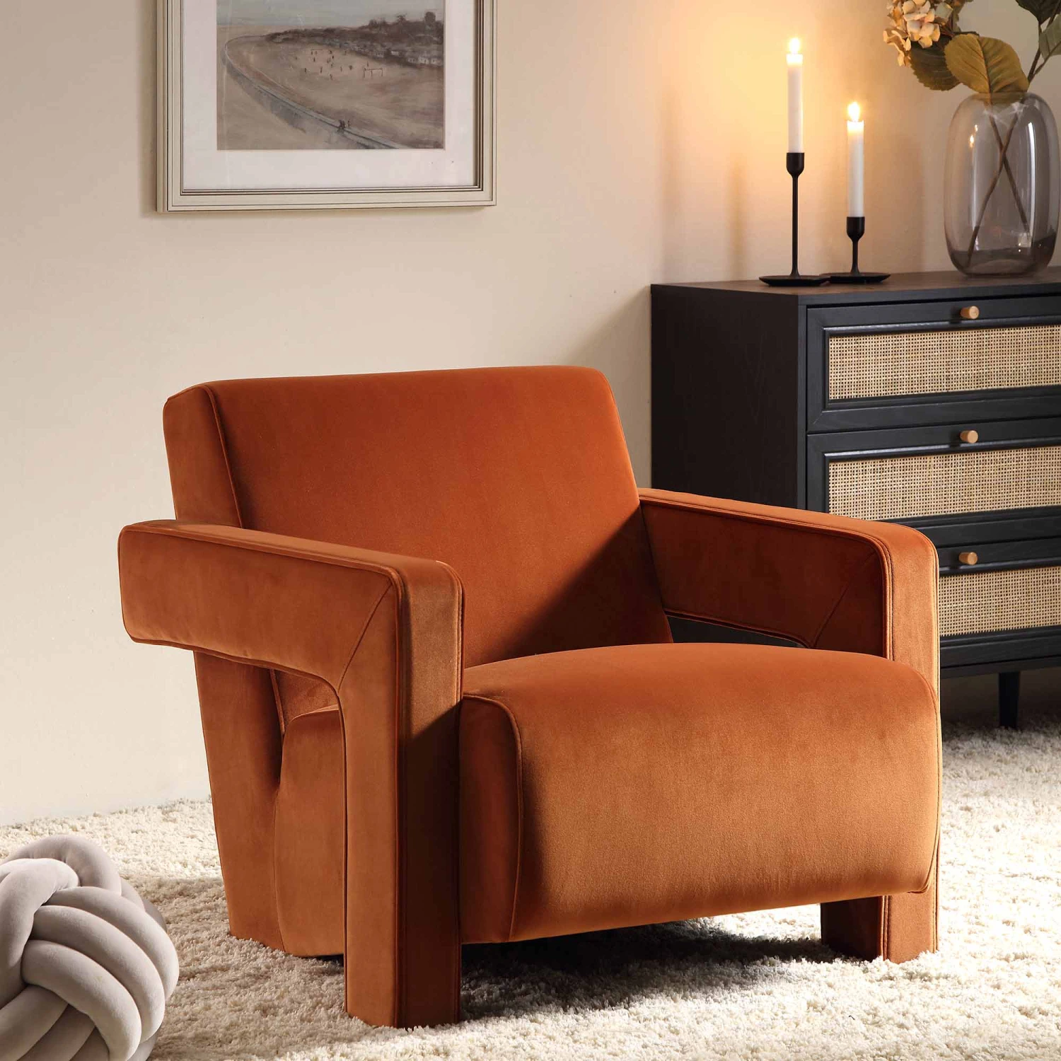 Brompton Sculptural Armchair, Rust Velvet 3 Brompton Sculptural Armchair, Rust Velvet