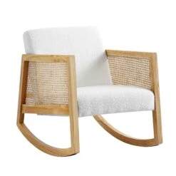 Fyne Ecru Boucle Rocking Armchair With Rattan Armrests 15 Fyne Ecru Boucle Rocking Armchair With Rattan Armrests -FINZ Furniture Shop ACH 40 ECRU NAT WB1