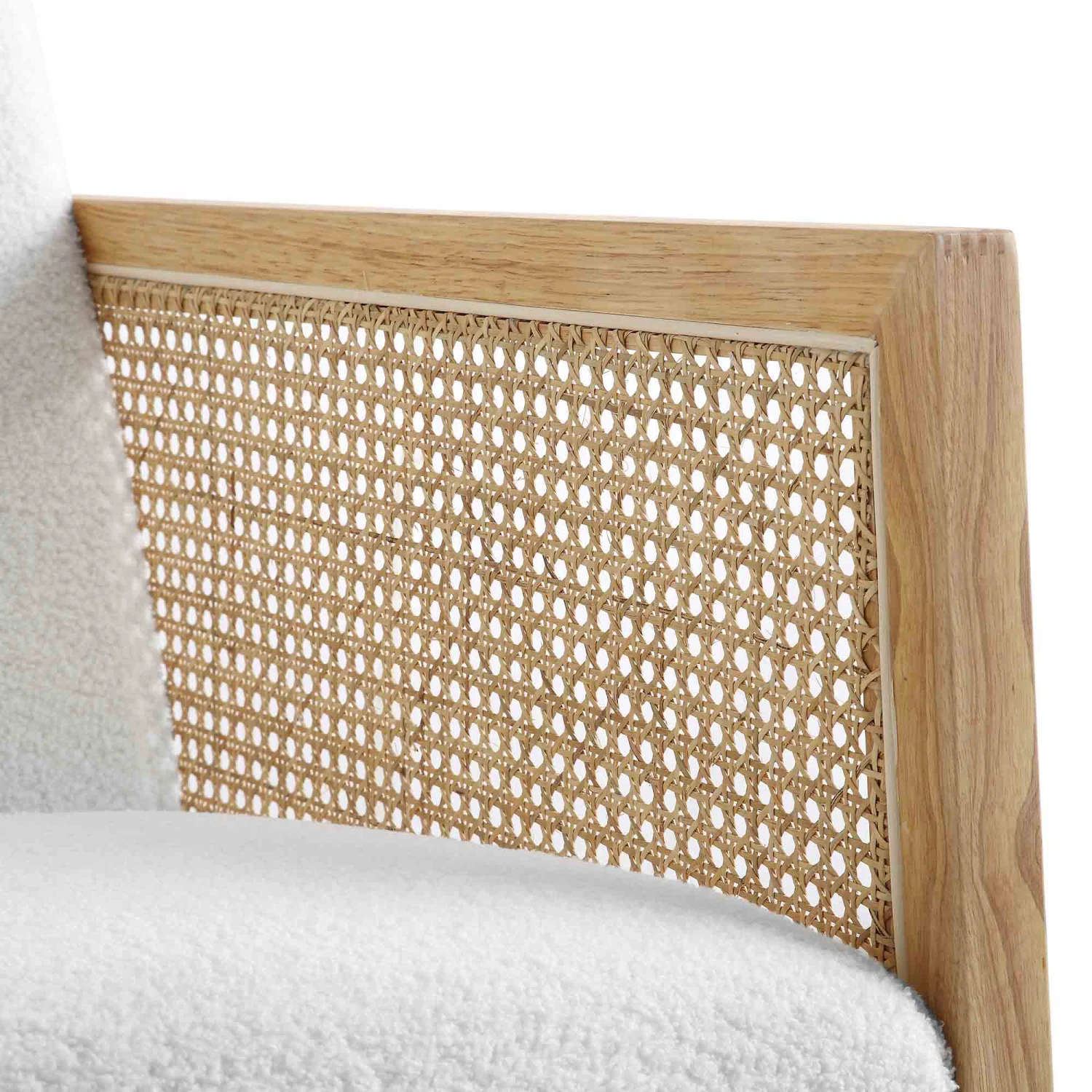 Fyne Ecru Boucle Rocking Armchair With Rattan Armrests 11 Fyne Ecru Boucle Rocking Armchair With Rattan Armrests - Image 9