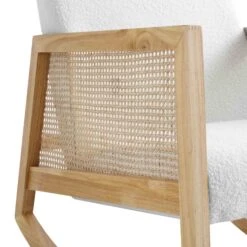 Fyne Ecru Boucle Rocking Armchair With Rattan Armrests 22 Fyne Ecru Boucle Rocking Armchair With Rattan Armrests -FINZ Furniture Shop ACH 40 ECRU NAT detail3