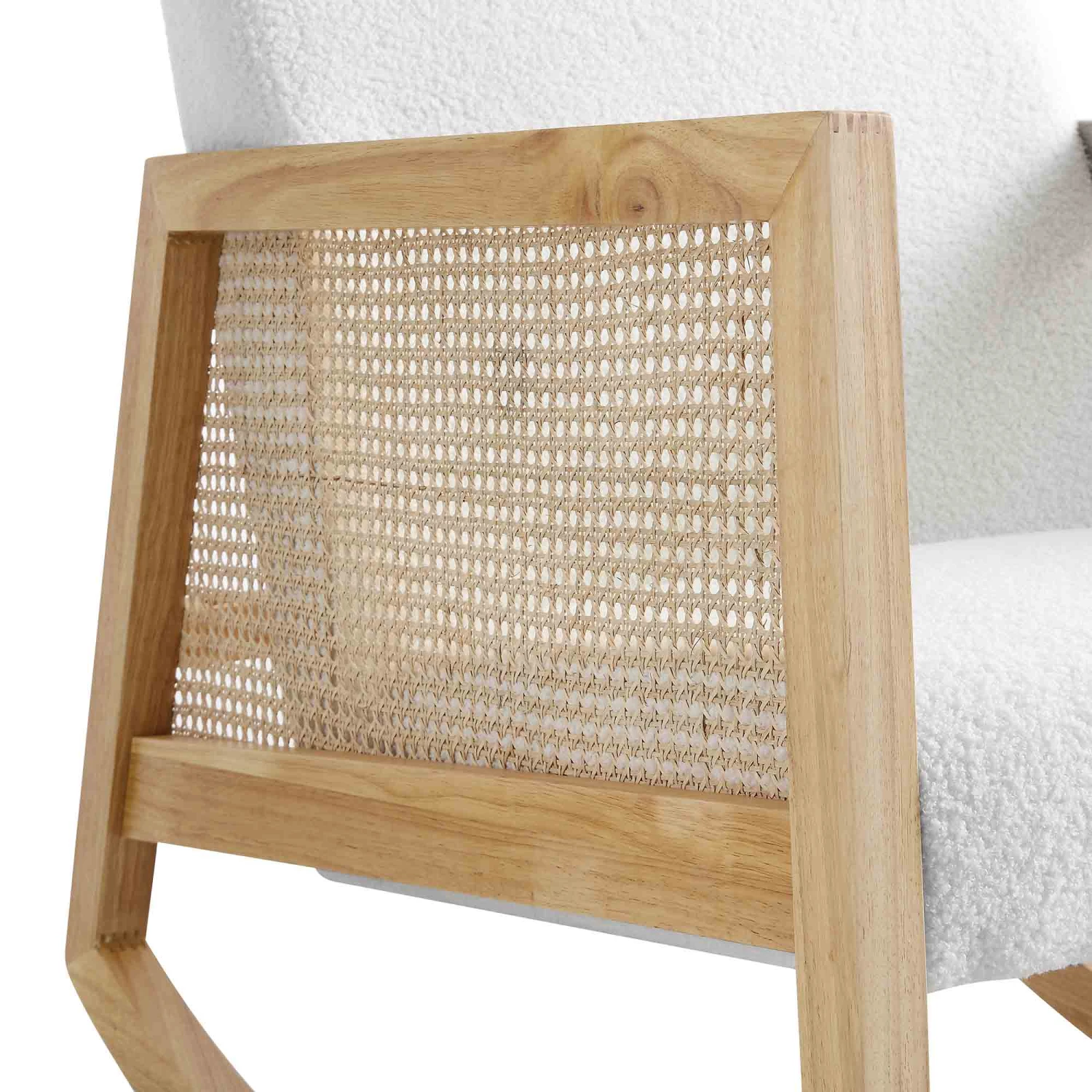 Fyne Ecru Boucle Rocking Armchair With Rattan Armrests 12 Fyne Ecru Boucle Rocking Armchair With Rattan Armrests - Image 10