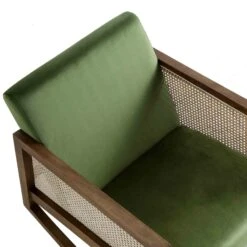 Fyne Moss Green Velvet Rocking Armchair With Rattan Armrests 20 Fyne Moss Green Velvet Rocking Armchair With Rattan Armrests -FINZ Furniture Shop ACH 40 GREEN WALN detail1