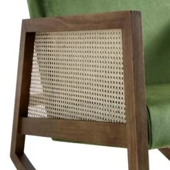 Fyne Moss Green Velvet Rocking Armchair With Rattan Armrests 21 Fyne Moss Green Velvet Rocking Armchair With Rattan Armrests -FINZ Furniture Shop ACH 40 GREEN WALN detail2