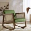 Fyne Moss Green Velvet Rocking Armchair With Rattan Armrests 1 Fyne Moss Green Velvet Rocking Armchair With Rattan Armrests -FINZ Furniture Shop ACH 40 GREEN WALN main
