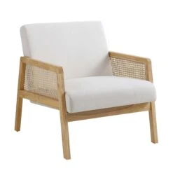 Fyne Beige Fabric Natural Frame Rattan Armchair -FINZ Furniture Shop ACH 608 BEIGEFAB NAT WB1