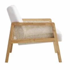 Fyne Beige Fabric Natural Frame Rattan Armchair -FINZ Furniture Shop ACH 608 BEIGEFAB NAT WB3