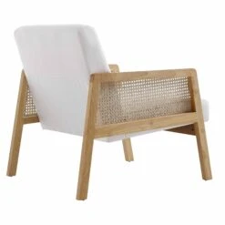 Fyne Beige Fabric Natural Frame Rattan Armchair -FINZ Furniture Shop ACH 608 BEIGEFAB NAT WB4