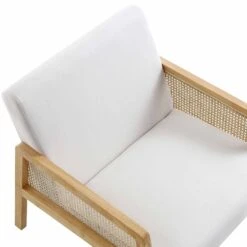 Fyne Beige Fabric Natural Frame Rattan Armchair -FINZ Furniture Shop ACH 608 BEIGEFAB NAT detail1