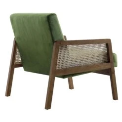 Fyne Moss Green Velvet Walnut Frame Rattan Armchair -FINZ Furniture Shop ACH 608 GREENVEL WALN WB4