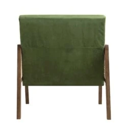 Fyne Moss Green Velvet Walnut Frame Rattan Armchair -FINZ Furniture Shop ACH 608 GREENVEL WALN WB5