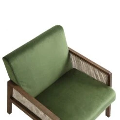 Fyne Moss Green Velvet Walnut Frame Rattan Armchair -FINZ Furniture Shop ACH 608 GREENVEL WALN detail1
