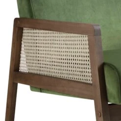 Fyne Moss Green Velvet Walnut Frame Rattan Armchair -FINZ Furniture Shop ACH 608 GREENVEL WALN detail3