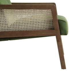 Fyne Moss Green Velvet Walnut Frame Rattan Armchair -FINZ Furniture Shop ACH 608 GREENVEL WALN detail4