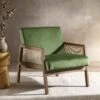 Fyne Moss Green Velvet Walnut Frame Rattan Armchair -FINZ Furniture Shop ACH 608 GREENVEL WALN main