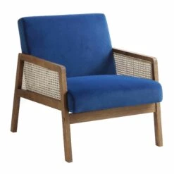 Fyne Navy Blue Velvet Walnut Frame Rattan Armchair 16 Fyne Navy Blue Velvet Walnut Frame Rattan Armchair -FINZ Furniture Shop ACH 608 NAVYVEL WALN WB1