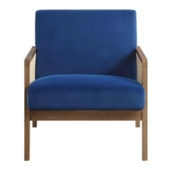 Fyne Navy Blue Velvet Walnut Frame Rattan Armchair 17 Fyne Navy Blue Velvet Walnut Frame Rattan Armchair -FINZ Furniture Shop ACH 608 NAVYVEL WALN WB2
